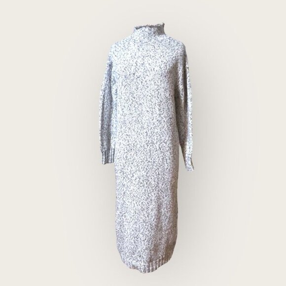 Knit Turtleneck Sweater Dress Small Midi White Gray Cozy Zara Long Sleeve EUC - Picture 1 of 8